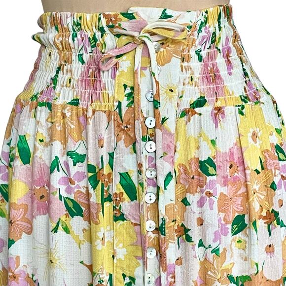 Rachel Zoe Pastel Floral Midi Skirt Women S/M Smocked Waist Cottagecore Boho - Picture 3 of 8